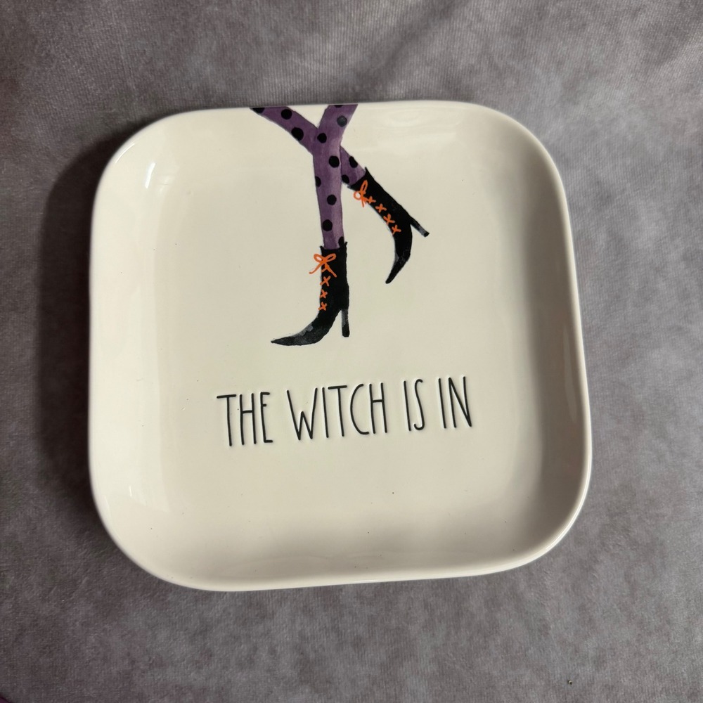 Rae Dunn Trinket Dish Cream The Witch Is In Halloween Tray Plate Serveware